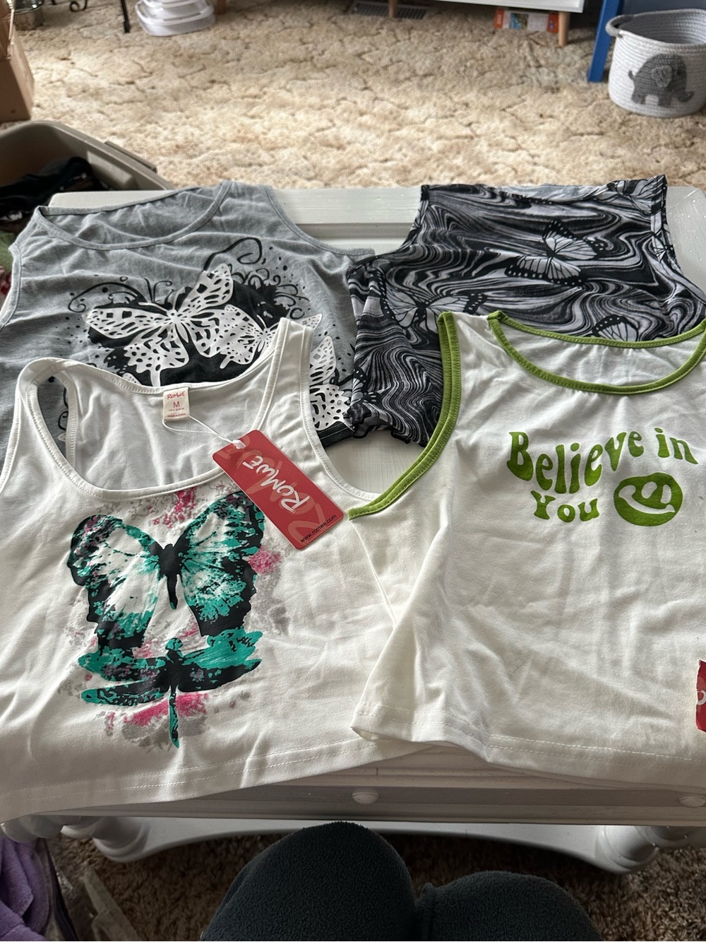 Graphic Tank Tops - White with Green & Teal Accents